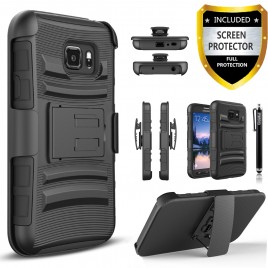 Samsung Galaxy S7 Active Case, Dual Layers [Combo Holster] Case And Built-In Kickstand Bundled with [Premium Screen Protector] Hybird Shockproof And Circlemalls Stylus Pen (Black)